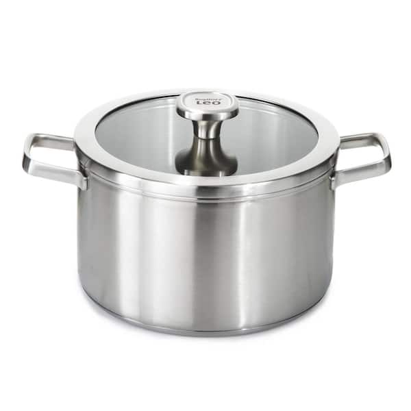 BergHOFF Graphite 10 in., 6.3 qt. 18/10 Stainless Steel Stockpot in Silver with Glass Lid
