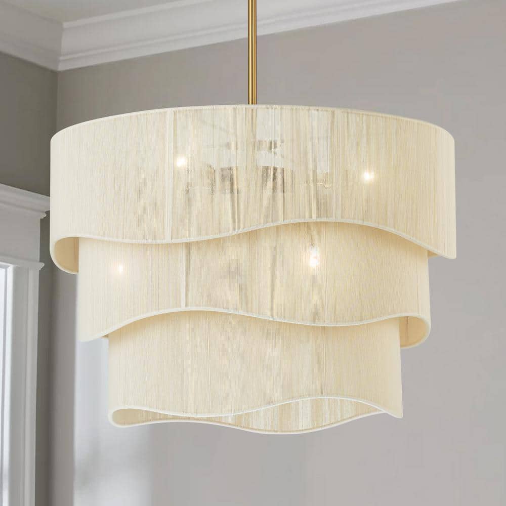 Knuth 6-Light 3-Tiered Modern Farmhouse Drum Handwoven Ivory Rope Fabric Large Chandelier for Dining Room price history on PriceWatchPro