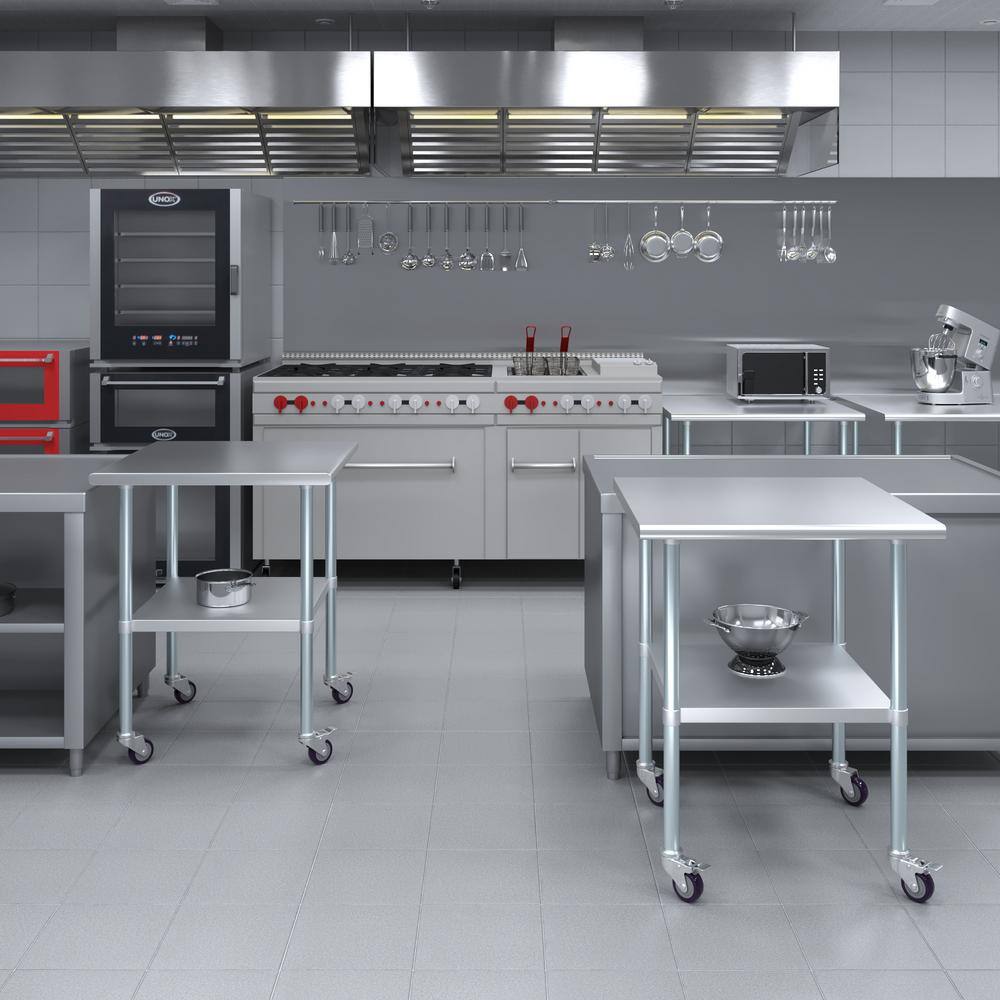 30" Stainless Steel Utility Work Table with Galvanized Undershelf and Casters