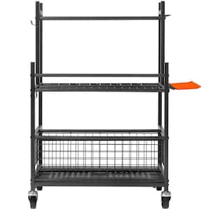 16-slot garden tool organizer with hooks Metal yard tool rack on wheels Holds long-handled tools Great for garage