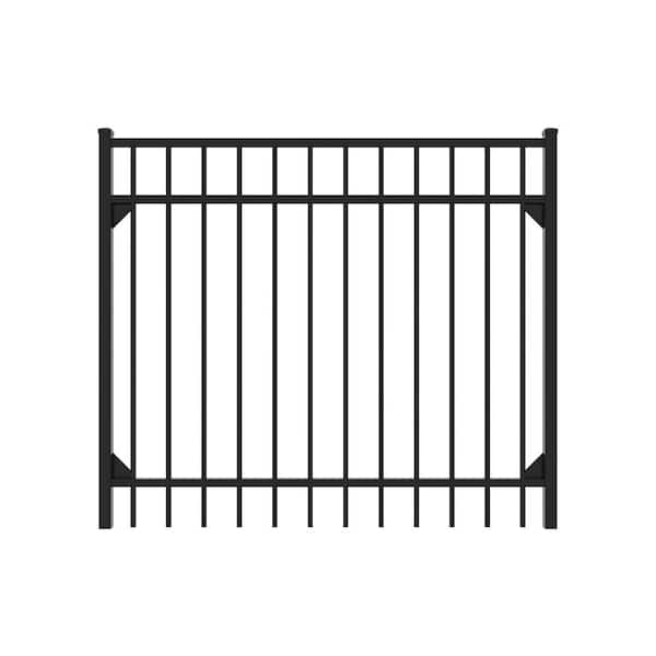 FORTRESS Athens 5 ft. W x 4 ft. H Gloss Black Aluminum Metal Flat Top Design Fence Walk Gate