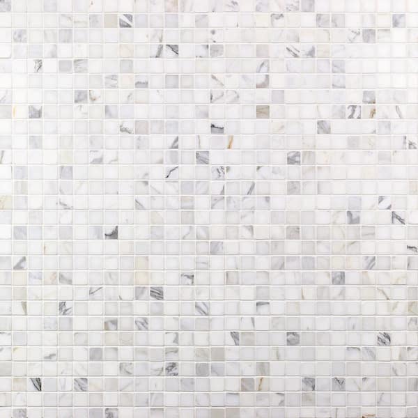 Calacatta Squares White & Gray 12 in. x 12 in. x 10.5 mm Marble Mosaic