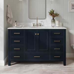 Cambridge 55 in. W x 22 in. D x 35.25 in. H Vanity in Midnight Blue with White Marble Vanity Top with Basin