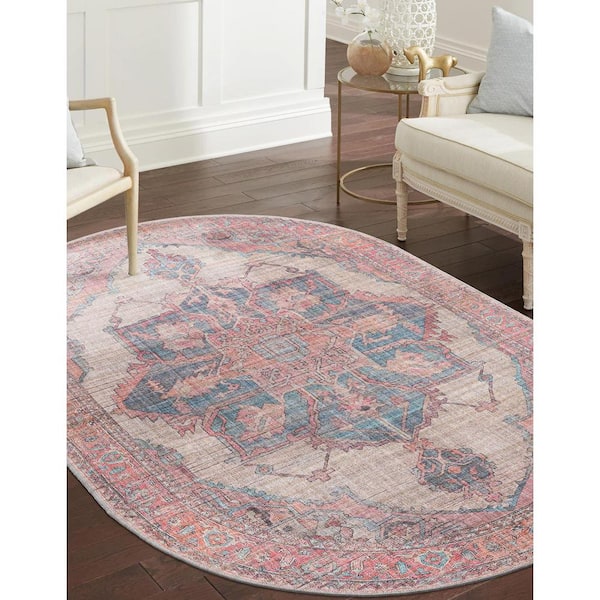 Nostalgia Ella Antique Beige 4 ft. x 6 ft. Oval Machine Washable Area Rug