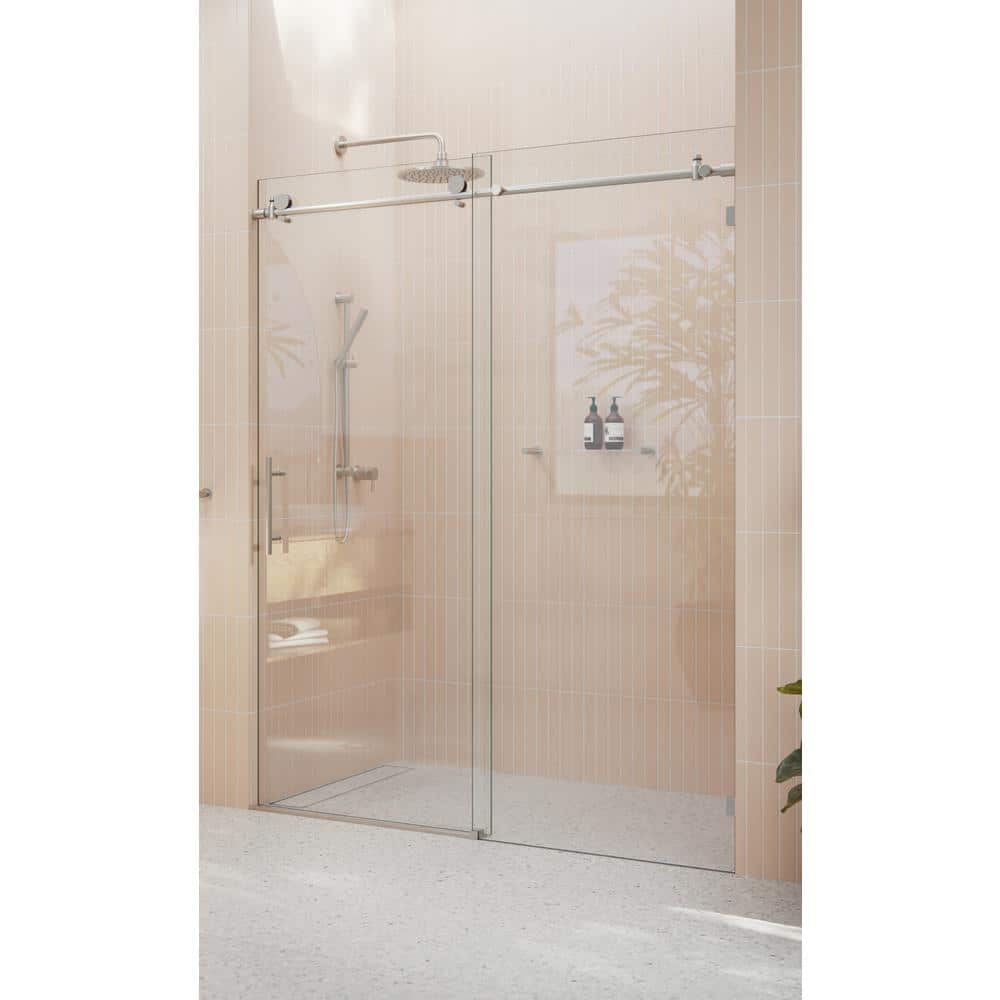Eclipse 60-64" Brushed Nickel Frameless Sliding Shower Door with Clear Glass