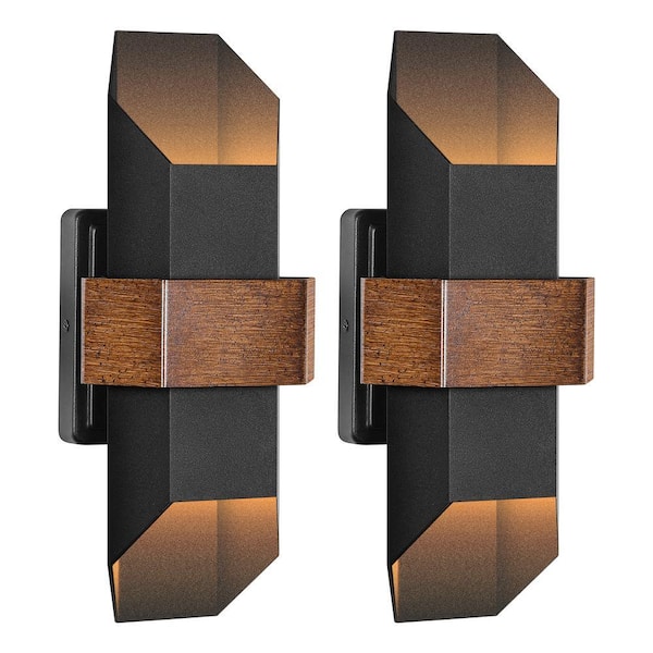 14.6 in. Hexa Black Integrated LED Outdoor Up and Down Wall Sconce(2-Pack)