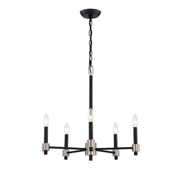 Edvivi Hastings 5-Light Modern Matte Black and Brushed Nickel Candlestick Chandelier