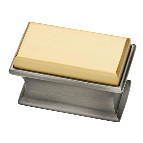 Liberty Dual Tone Luxe Square 1-7/8 in. (47 mm) Heirloom Silver and Brushed Brass Square Cabinet Knob