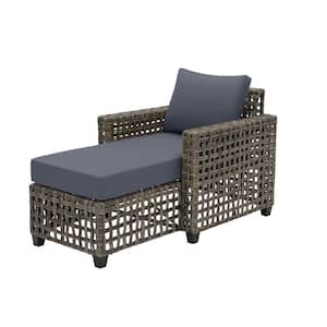 Briar Ridge Brown Wicker Outdoor Patio Chaise Lounge with CushionGuard Sky Blue Cushions