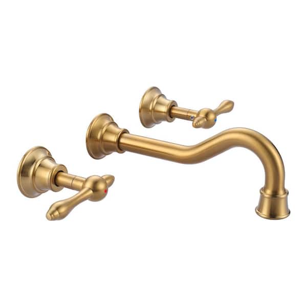 Double Handle Wall Mounted Bathroom Faucet in Brushed Gold
