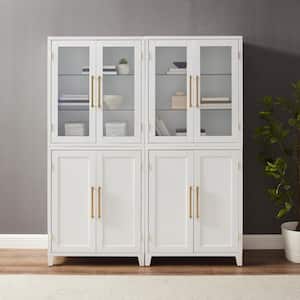 Roarke White Engineered Wood 60 in. Pantry Cabinet with Glass Door Hutch Set (2-Piece)