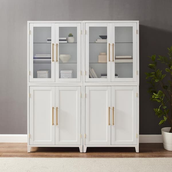 CROSLEY FURNITURE Roarke White Engineered Wood 60 in. Pantry Cabinet with Glass Door Hutch Set (2-Piece)