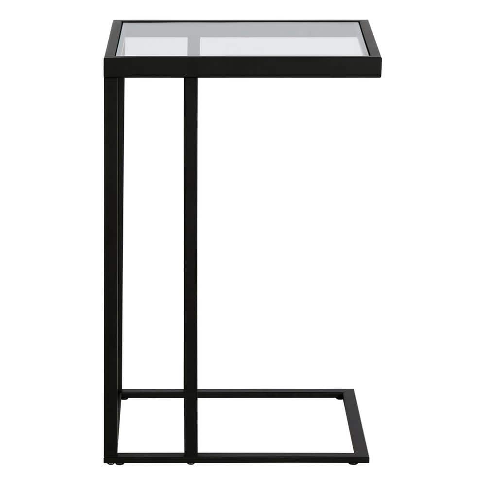 Modern Blackened Bronze Metal & Glass C-Table, 16" Wide