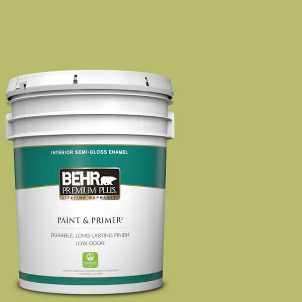 BEHR PREMIUM PLUS 5 gal. #P360-5 Citrus Peel Semi-Gloss Enamel Low Odor Interior Paint & Primer
