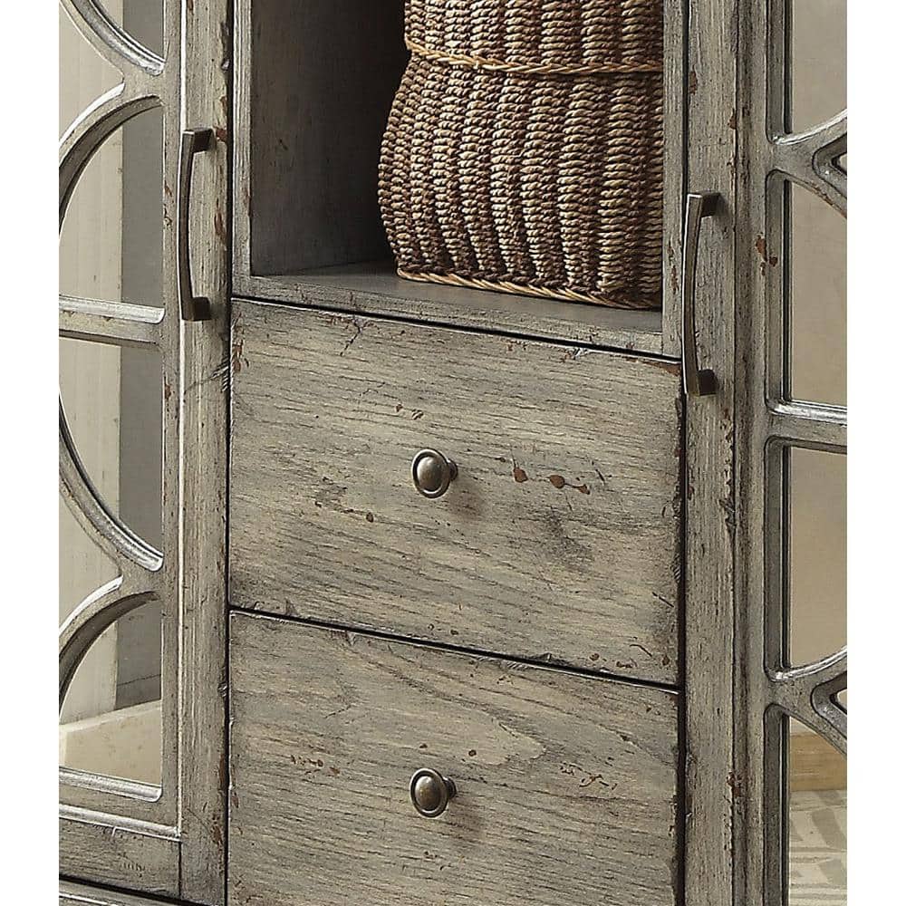 Velika Weathered Gray 53'' Wood Console Table with Mirrored Storage