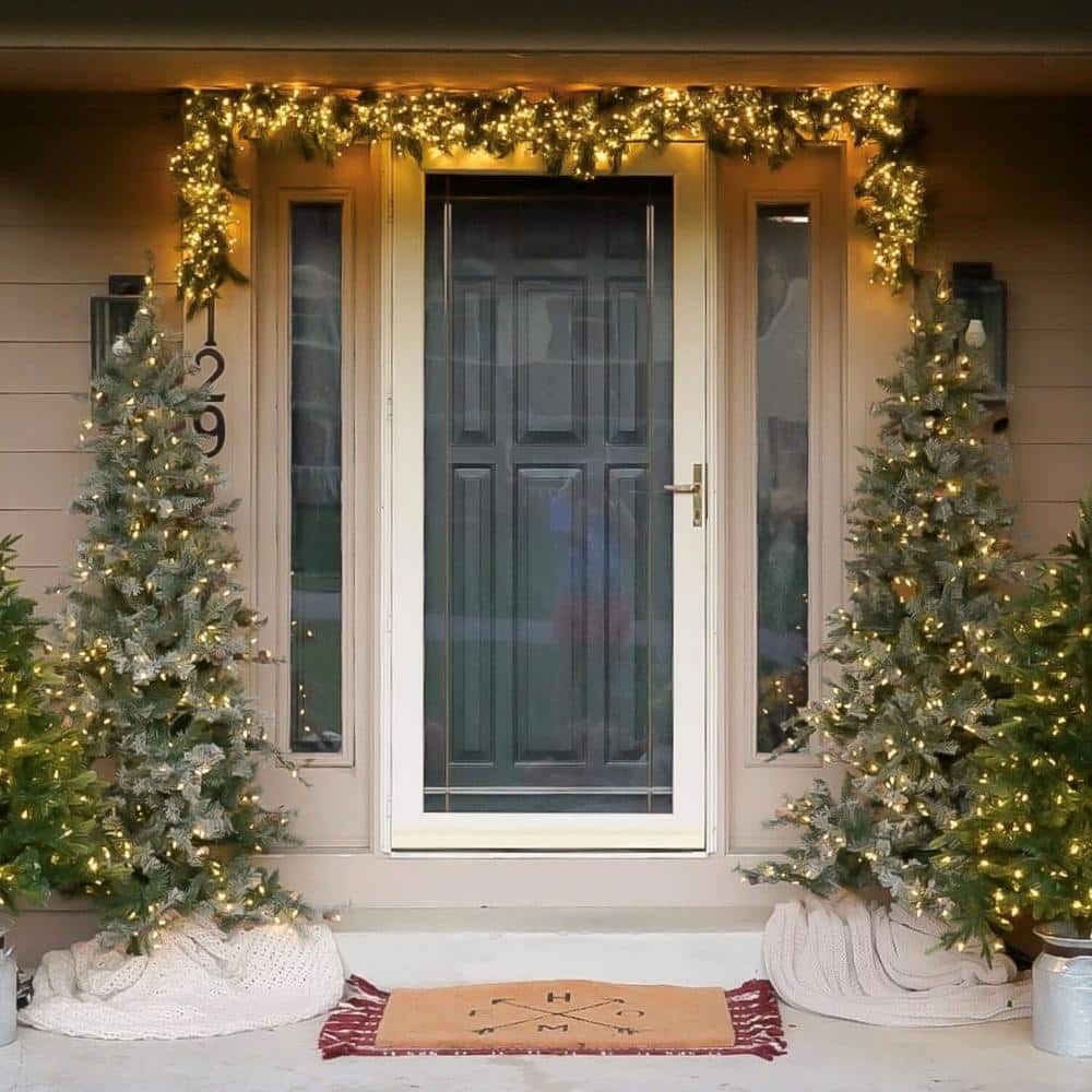 9-Ft Slim White Flocked Fir Christmas Tree with LED Lights