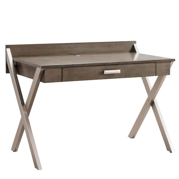 Leick Home 48 in. W x 26 in. D Mixed Metal and Wood X-Leg Computer/Writing Desk in Smoke Gray/Bronze