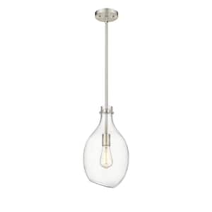 Norwalk 1-Light Brushed Satin Nickel Shaded Pendant Light with Clear Glass Shade