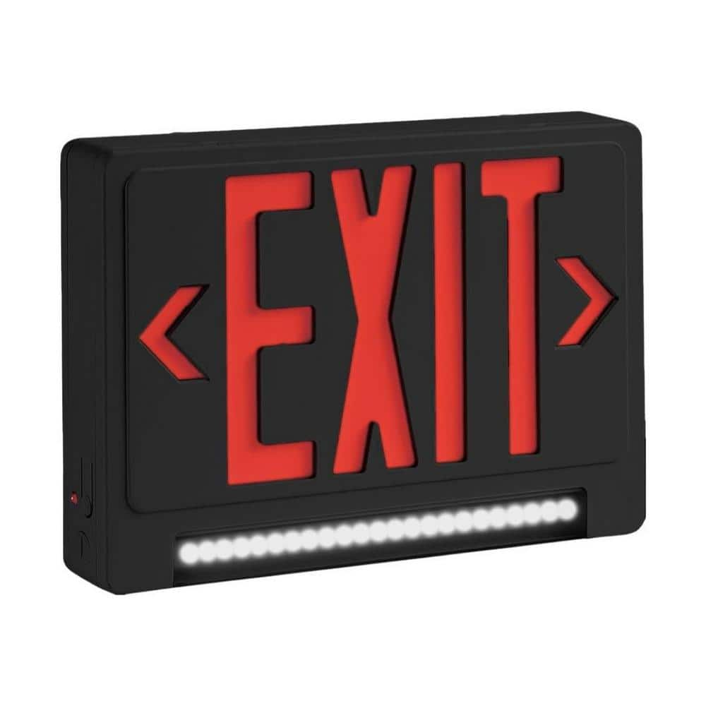 CIATA 60-Watt Equivalent Black Integrated LED Red Letter Edgelit Exit ...