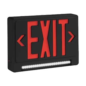 60-Watt Equivalent Black Integrated LED Red Letter Edgelit Exit Sign with Battery Backup and Black Casing