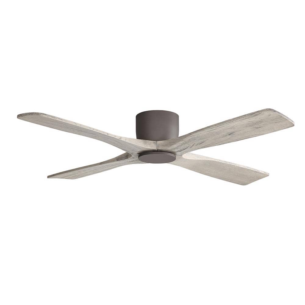 WINGBO 54 in. Charcoal Gray and White DC Flush Mount Indoor Ceiling Fan ...