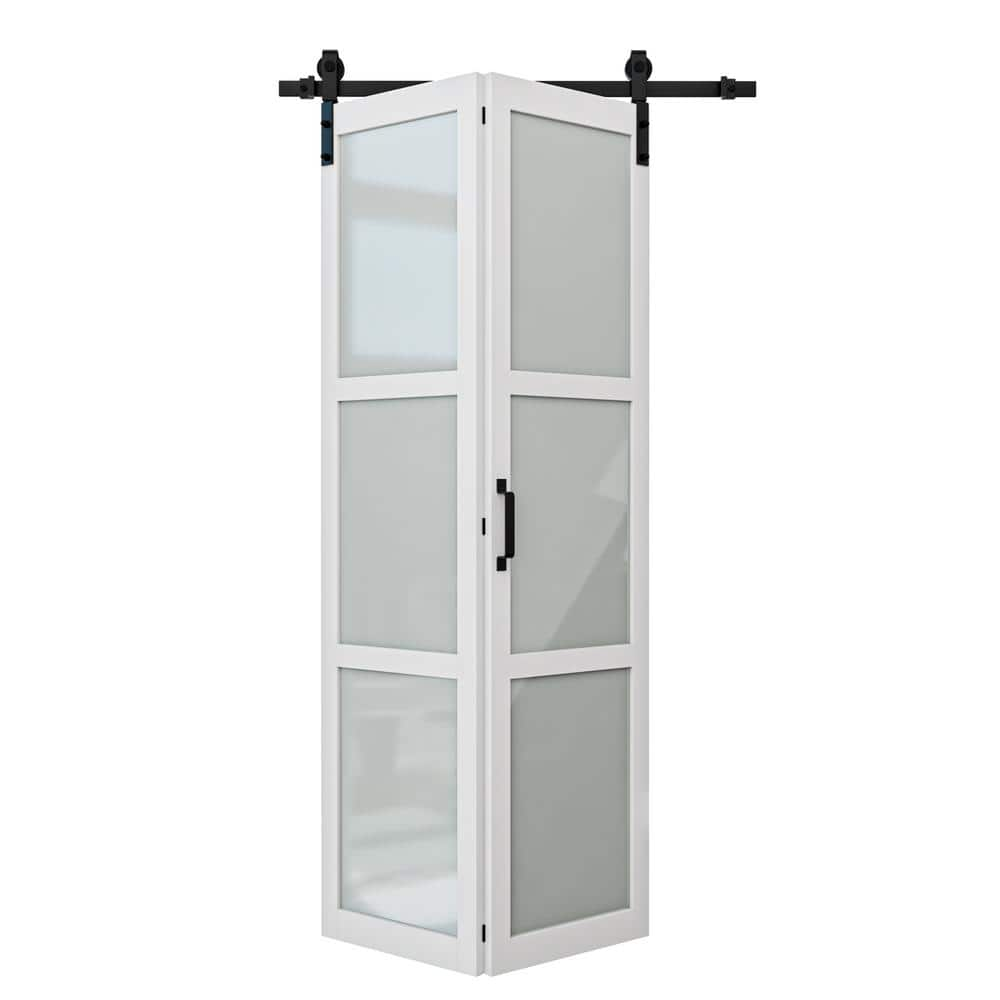 ARK DESIGN 40 In. X 84 In. 3 Lite Tempered Frosted Glass White Finished ...