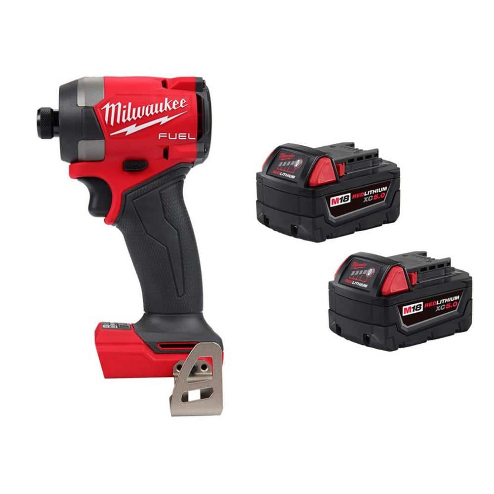 M18 FUEL 18-Volt Lithium Ion Brushless Cordless 1/4 in. Hex Impact Driver with (2) M18 5.0Ah Batteries -  Milwaukee