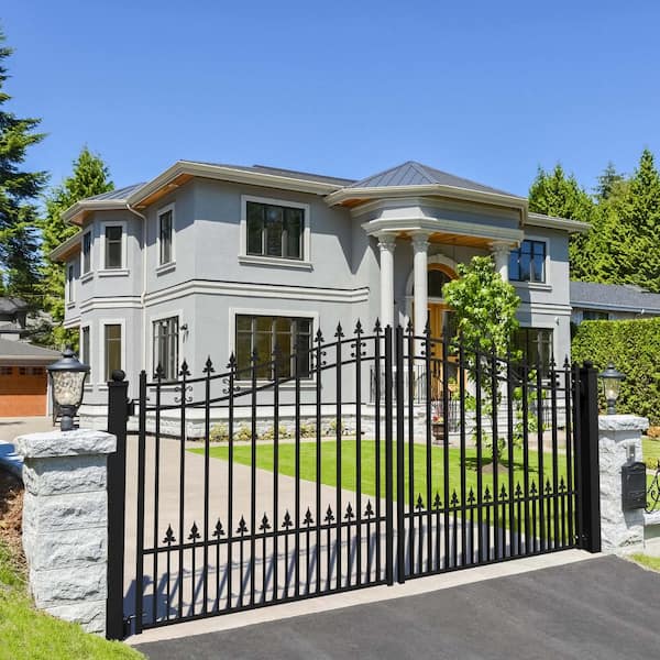 St. Louis 18 ft. x 6 ft. Black Steel Dual Driveway Fence Gate