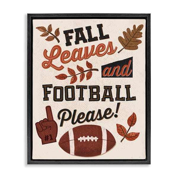 Fall Leaves and Football by Diane Labombarbe Black Floater Frame Graphic Sports Art Print 21 in. x 17 in.