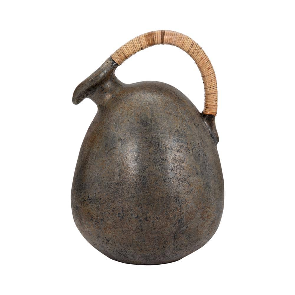 Rustic Terracotta Jug with Woven Handle, 16"