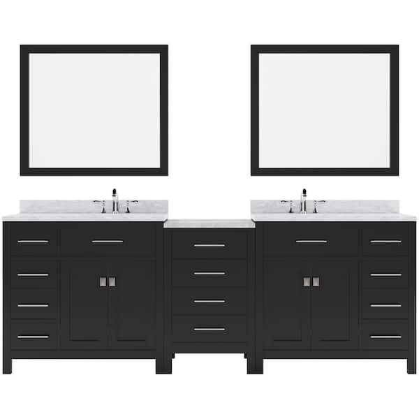 Virtu USA Caroline Parkway 93 in. W x 22 in. D x 35 in. H Double Sink Bath Vanity in Espresso with Marble Top and Mirror