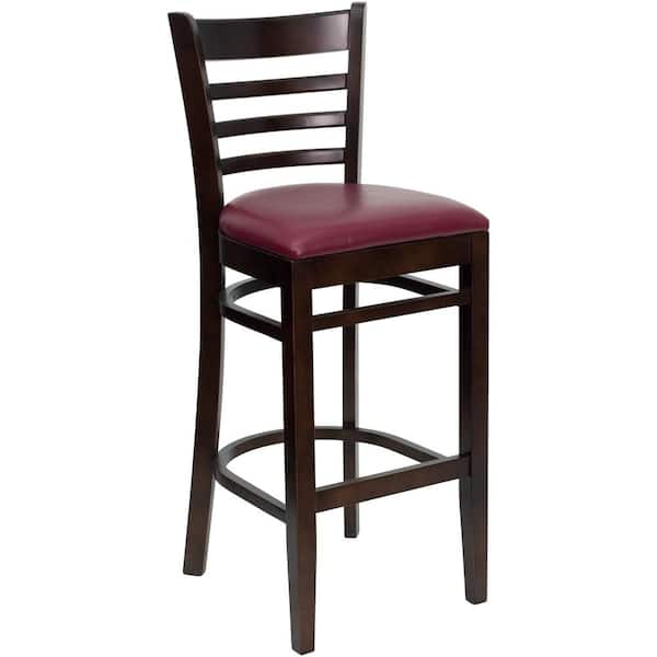 Carnegy Avenue 31 in. Burgundy Vinyl Seat/Walnut Wood Frame Bar Stool - 2 pack