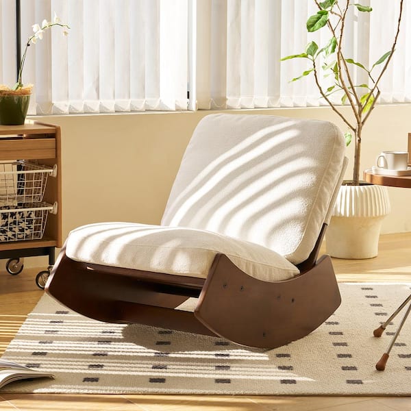 White Solid Wood Frame Comfortable Glider Rocking Chair for Bedroom, Living Room