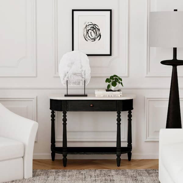 Butler Specialty Company Danielle 40 in. Black Specialty Demilune Marble Top Console Table with 1 Drawer
