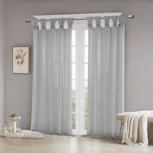 Florah Grey Faux Linen 50 in. W x 95 in. L Sheer Curtain (Single Panel)