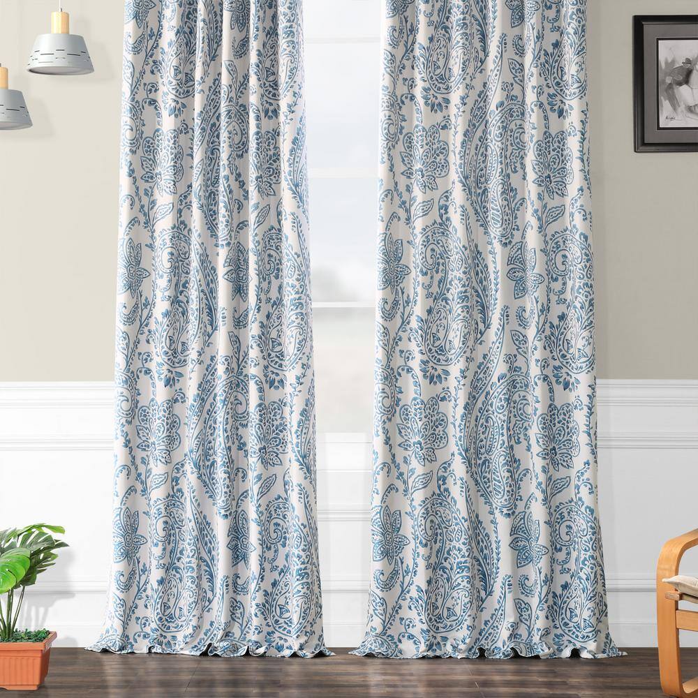 Tea Time China Blue Floral Blackout Polyester Curtain Panel