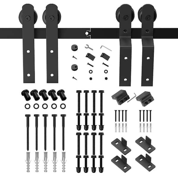 Boyel Living 6.6 ft./79 in. Double Track Bypass Sliding Barn Door Track and Hardware Kit with I-Shape Hanger for Double Doors
