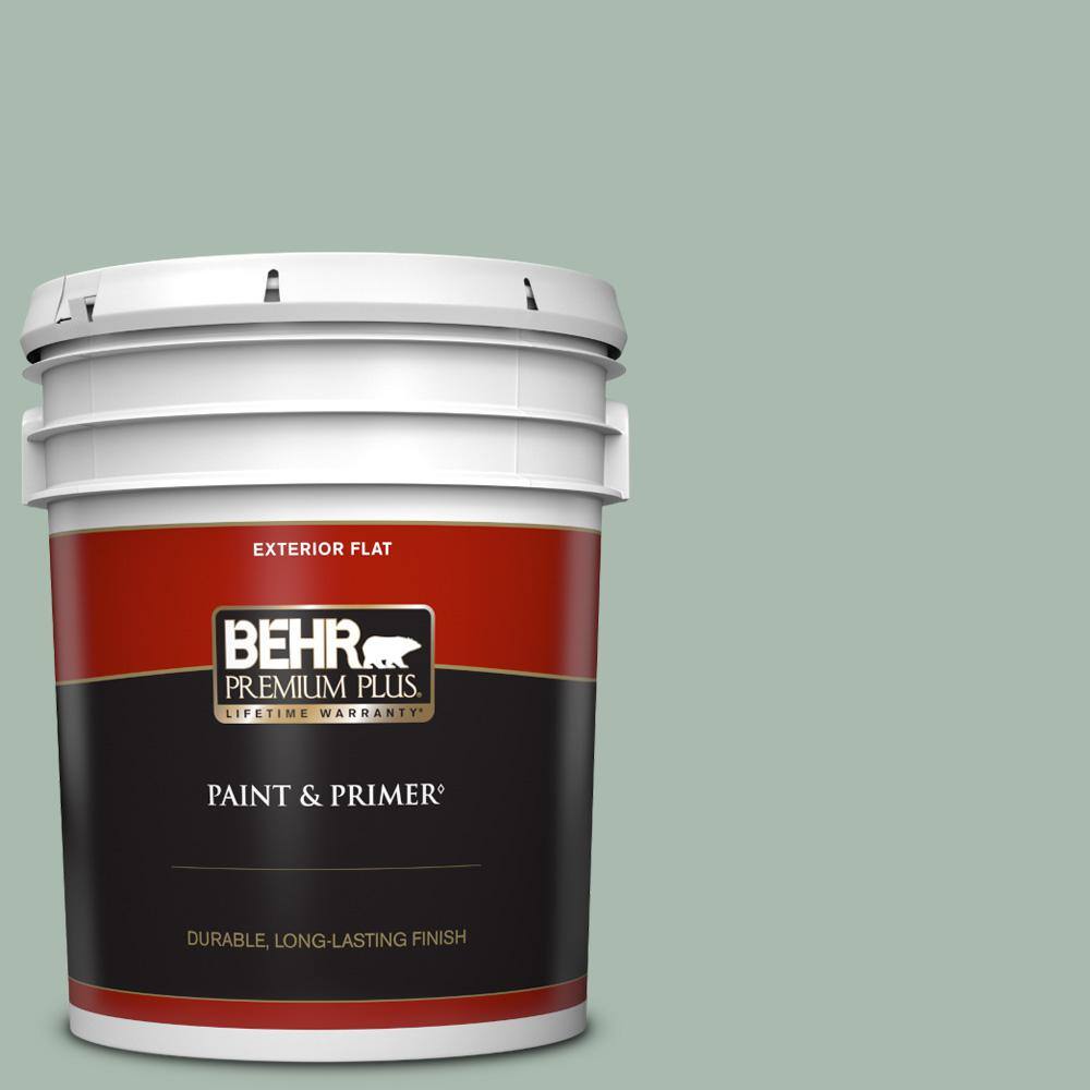 BEHR PREMIUM PLUS 5 gal. PPU1114 Zen Flat Exterior Paint & Primer