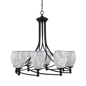 Royale 8 Light Matte Black Chandelier, Round Chandelier with 5 in. Black Fusion Glass Shades, No Bulbs Included