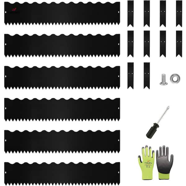 Unbranded 6 Pack 40 in. L x 8 in. H Black Steel Garden Landscape Edging, Lawn Border with Gloves and 10 Stakes(Wavy Edge)
