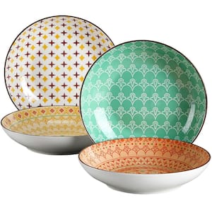 Series Tulip 4-Pieces Dessert Plate Porcelain Vintage Look Multi-Colored Set Salad/Fruit/Snack Plate.