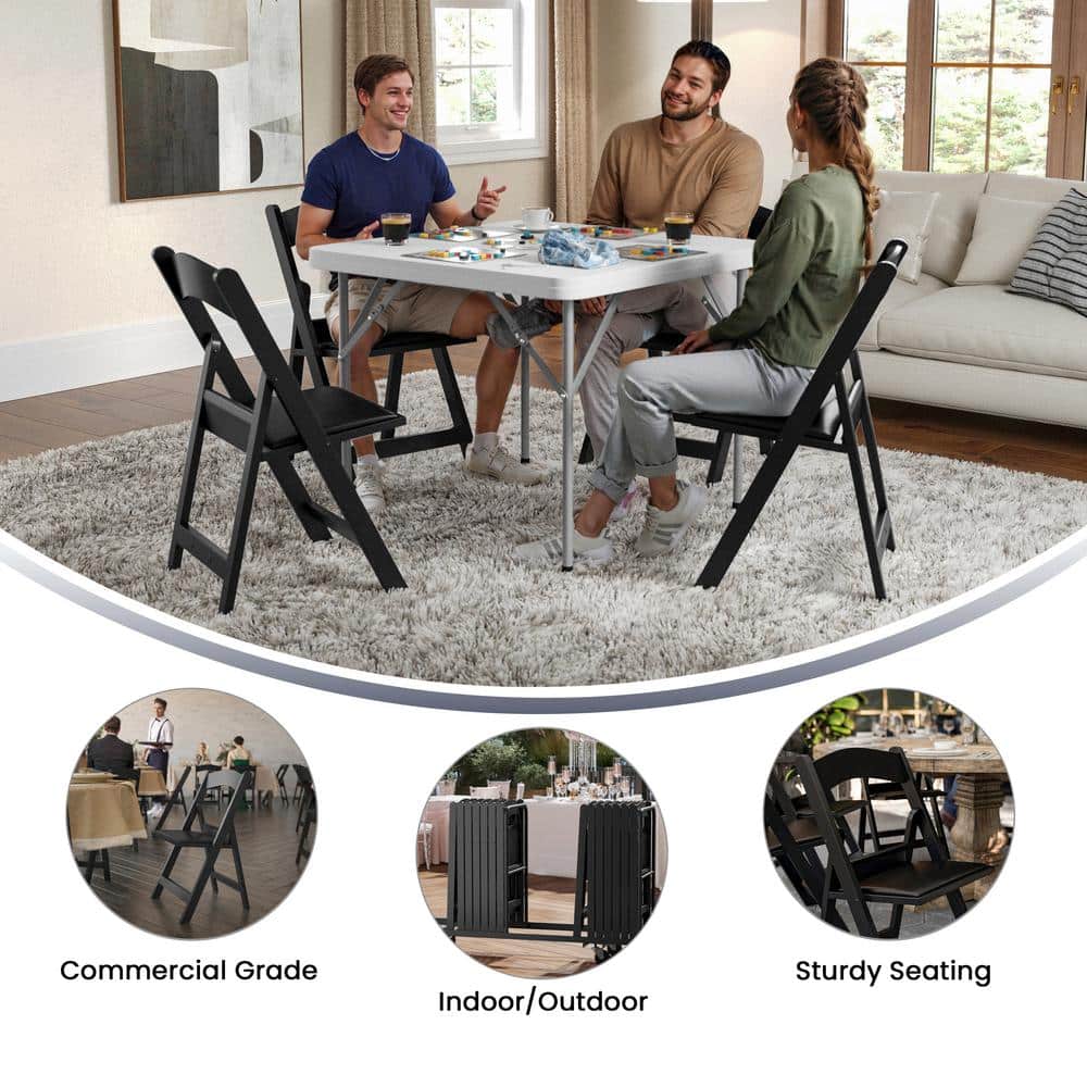 Black Resin Folding Chair with Cushions, 1000 lb Capacity