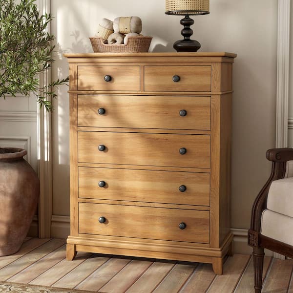 Furniture of America Zeller Natural Oak 5-Drawer 40 in. Chest of Drawers With Cedar Bottom Drawers