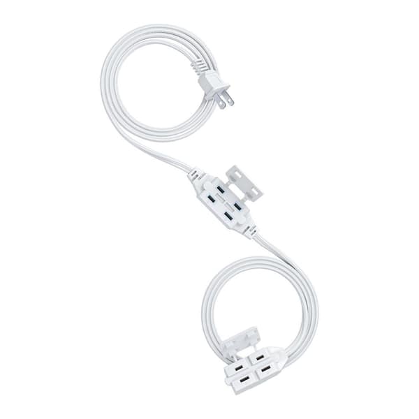 6 ft. 16/2 SPT-2 Indoor Extension Cord with 2-Groups 3-Polarized Outlets and Safety Cap Protect, White (1-Pack)