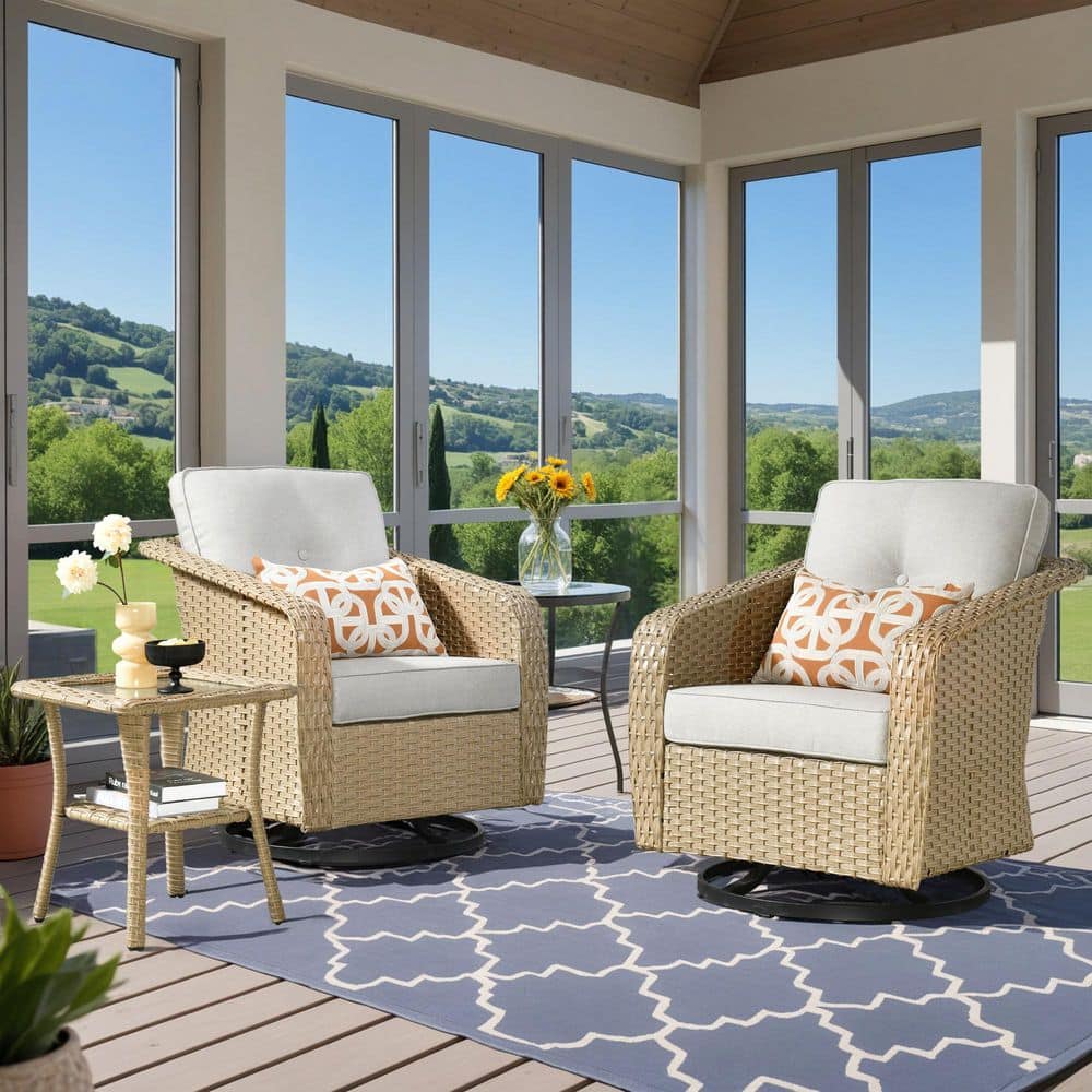 Sunny Hot Sale 3-Piece Wicker PE Rattan Outdoor Patio Swivel Rocker Set with Light Gray Cushions and Side Table price history on PriceWatchPro