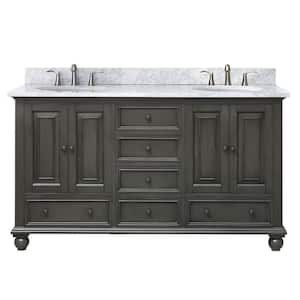 Thompson 61 in. W x 22 in. D x 35 in. H Vanity in Charcoal Glaze with Marble Vanity Top in Carrera White with Basin