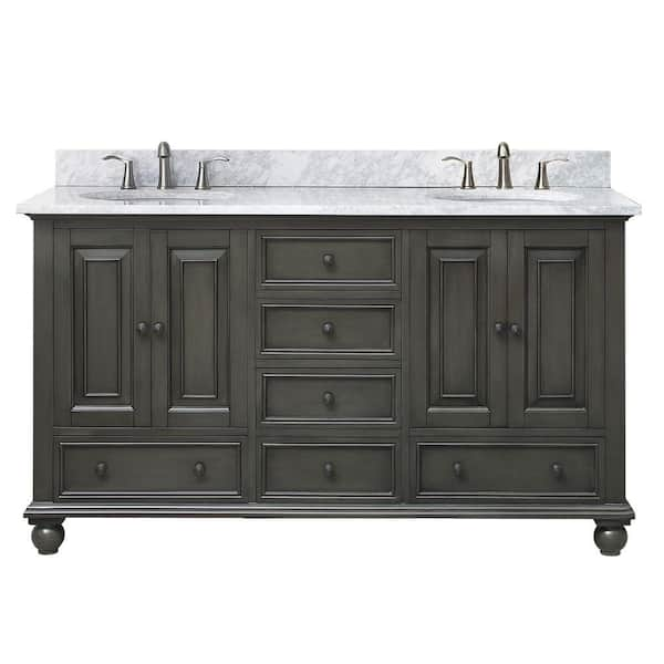 Avanity Thompson 61 in. W x 22 in. D x 35 in. H Vanity in Charcoal Glaze with Marble Vanity Top in Carrera White with Basin