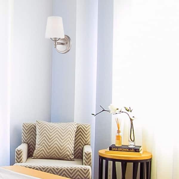 Darcy 5.25 in. 1-Light Brushed Nickel Transitional Wall Sconce with White Opal Glass Shade