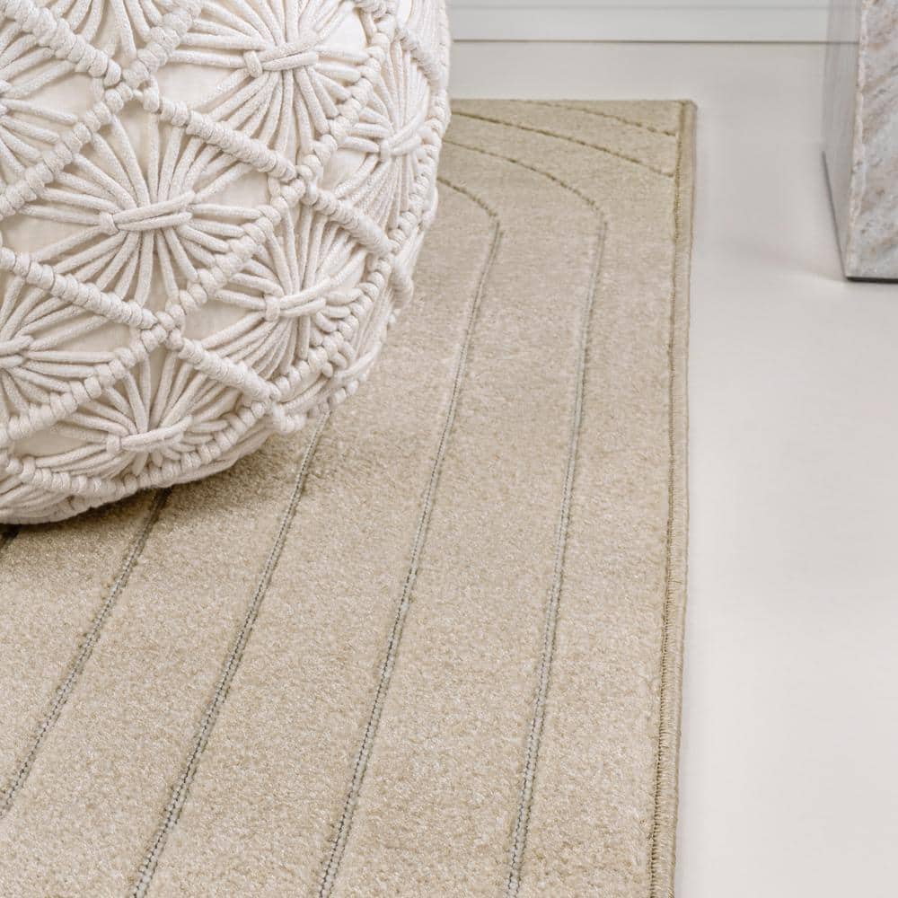 Beige and Cream 8' x 10' Striped Synthetic Area Rug