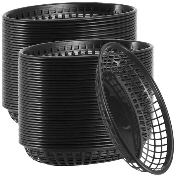 60 Pack Black Plastic Oval Fast Food Serving Baskets, 9 x 5.6 x 1.5 Inch, for Bread, Fried Chicken, Burgers